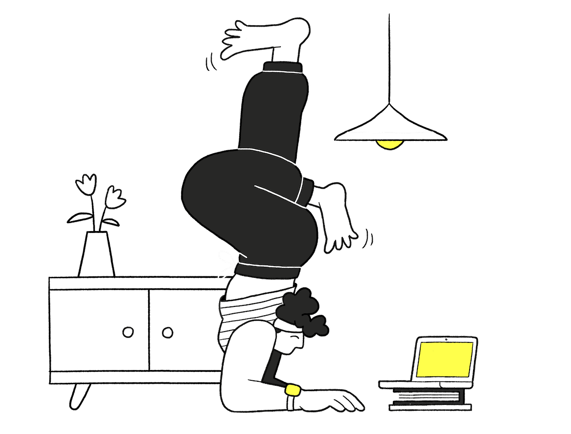 Illustration of person doing yoga with a laptop